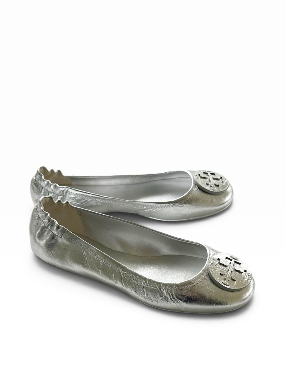 Tory Burch • Minnie Crinkle Leather Ballet Flats Pave Logo